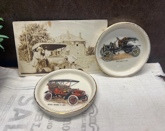 Antique Car Coasters Ceramic Mid-Century Set of Two