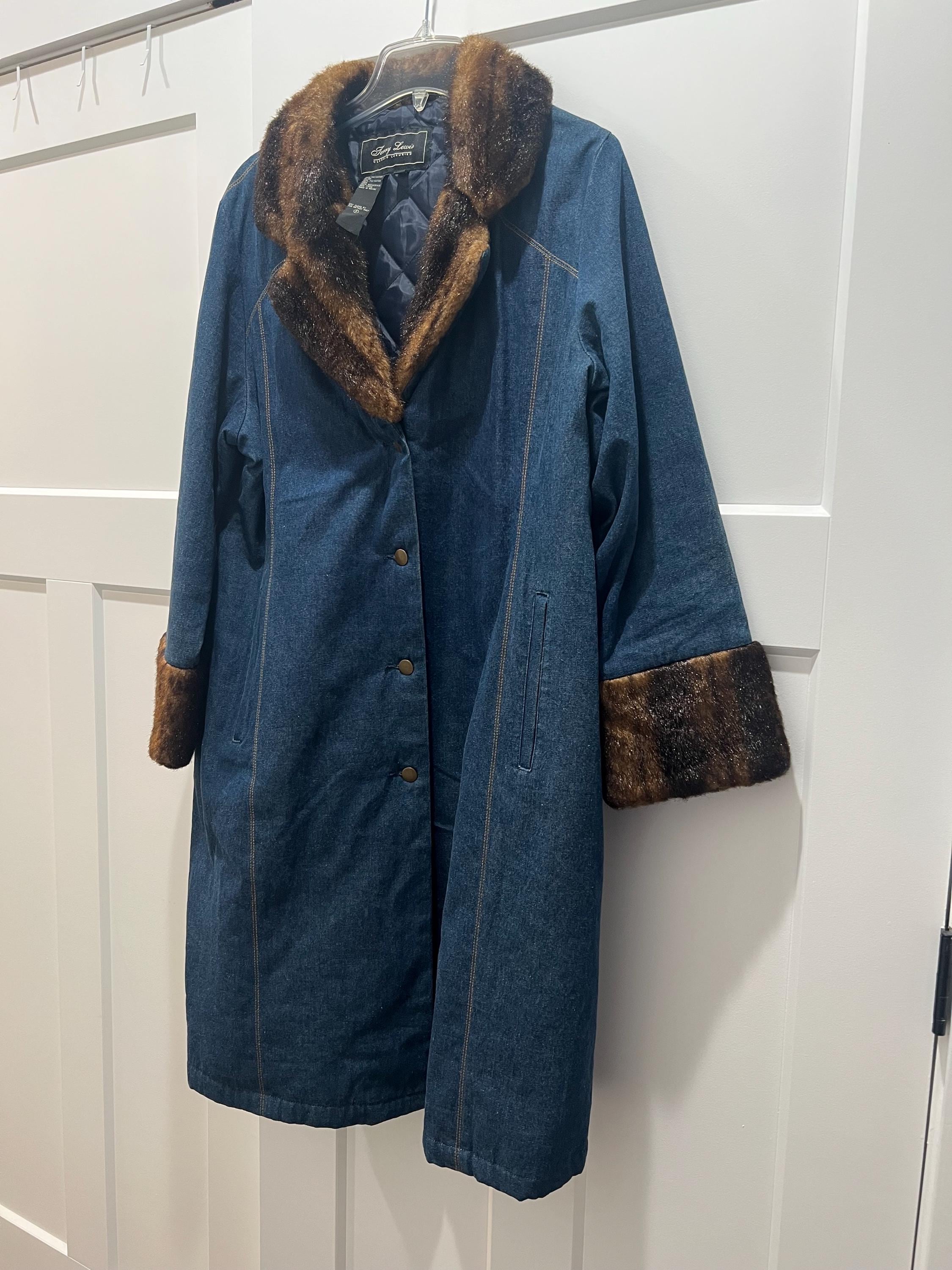 Vtg Y2K GALLERY Black Satin Faux Fur Hood Full Zip Quilted