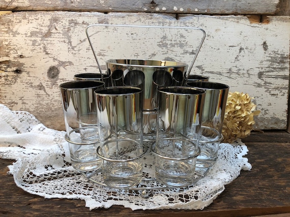 Silver Fade Glasses Ice Bucket Set Drink Carrier 10 Piece Set - Etsy
