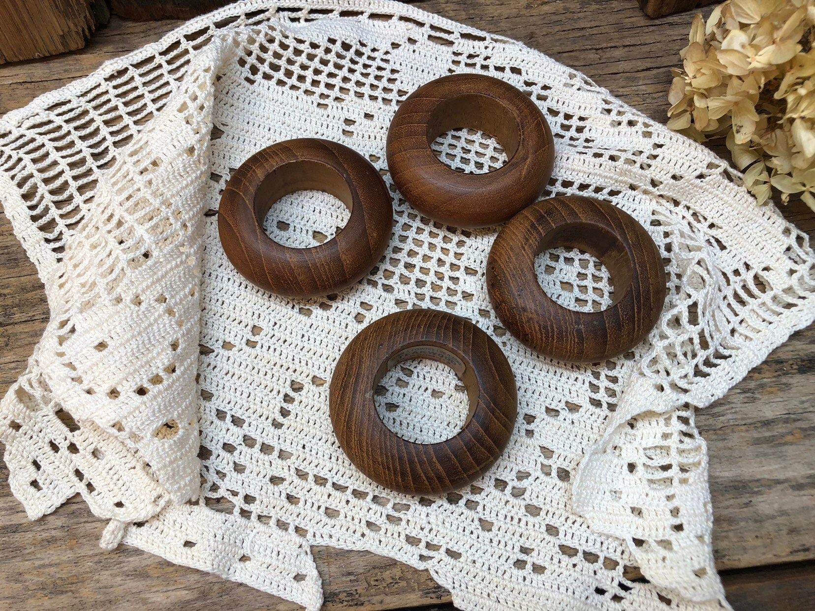 Vintage Wooden Napkin Rings Set of Four Etsy
