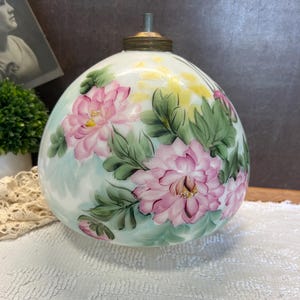 Hand Painted Milk Glass Lamp Base Gone with the Wind Pink Peonies