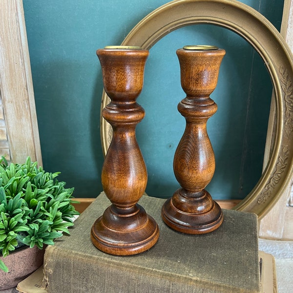 Wood Candlestick Holders Set of Two Homco
