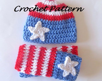 Crochet Pattern - Newborn 4th of July Hat and Leg Warmers set - Baby - PDF file - Digital download - instant download - tutorial - DIY