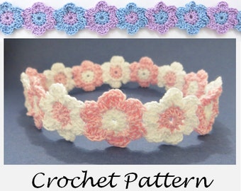 Crochet Pattern - Linked Flowers Headband - Sizes Preemie through Adult - PDF file - digital download - instant download