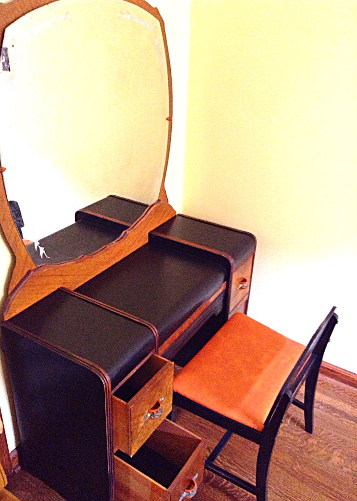 Upcycled 1930's Art Deco Waterfall Top Vanity with Seat Etsy