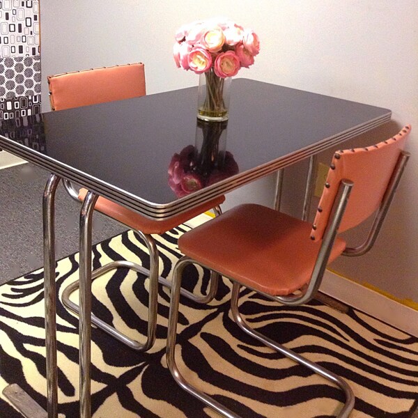 Set of 2 Pink 1940's-50's Retro Chrome "S"-Shaped Dining Chairs