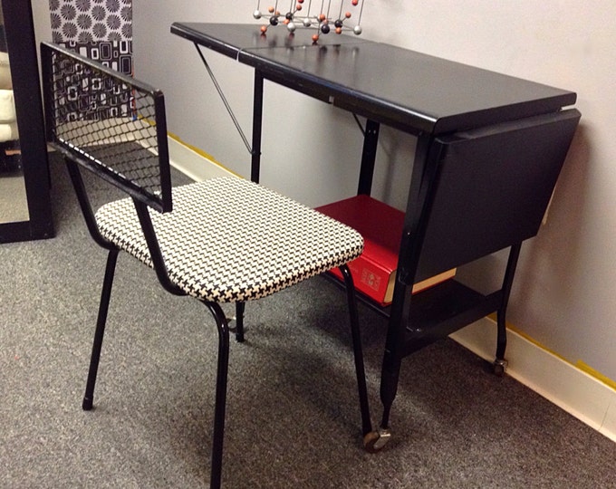 Vintage MCM Rolling Typewriter Table With Wooden Wheels Etsy