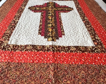 Fall Patchwork Cross, Throw Size Quilt