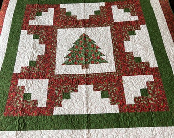 Christmas Tree Patchwork Throw-Size Quilt