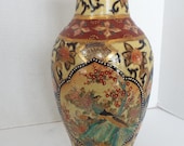 Large 12 quot Chinese porcelain satsuma moriage vase peacocks gold blue accents chinoiserie Qian long Oriental Accent Shou Chinoiserie