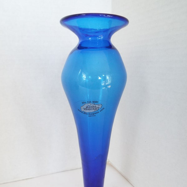 Blenko Glass Company cobalt blue glass bud vase applied base urn shape rare bulbous glass vase