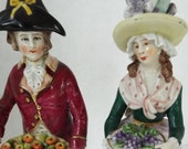 Pair Antique 18th c. Ludwigsburg porcelain figurines fruit sellers German Sitzendorf Dresden Niderviller