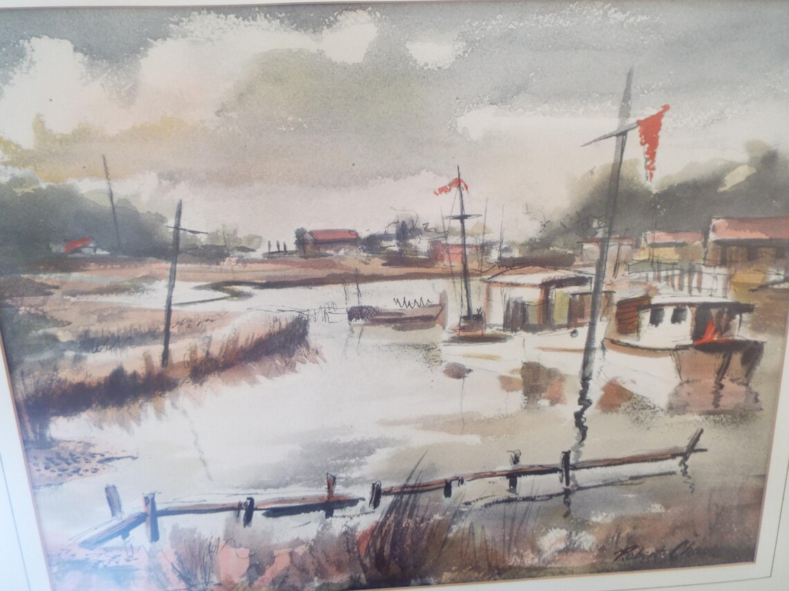 1952 Seascape Signed Robert Chase Hand Colored Watercolor Print ...