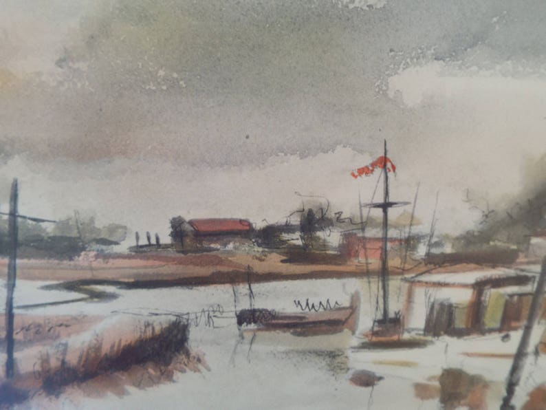 1952 Seascape Signed Robert Chase Hand Colored Watercolor Print ...