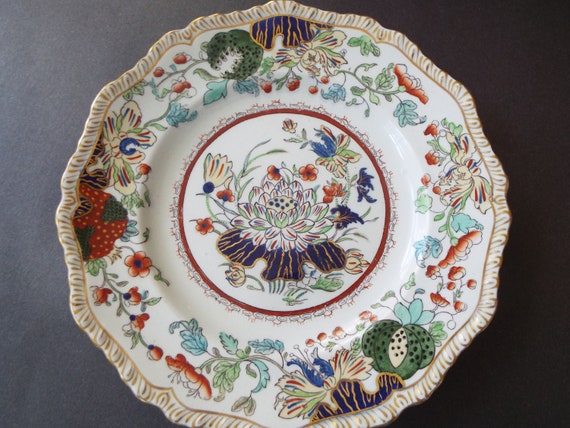 Antique Mason's Ironstone China Plate, Hand-painted Water Lily