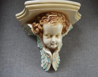 Art Deco Chalkware Angel Shelf - Vintage Cherub Corbel