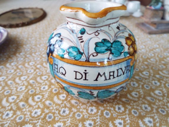 5.5" Italian majolica ornamental Apothecary jug  pottery  hand painted Italian ceramic pharmacy porcelain water jug pitcher