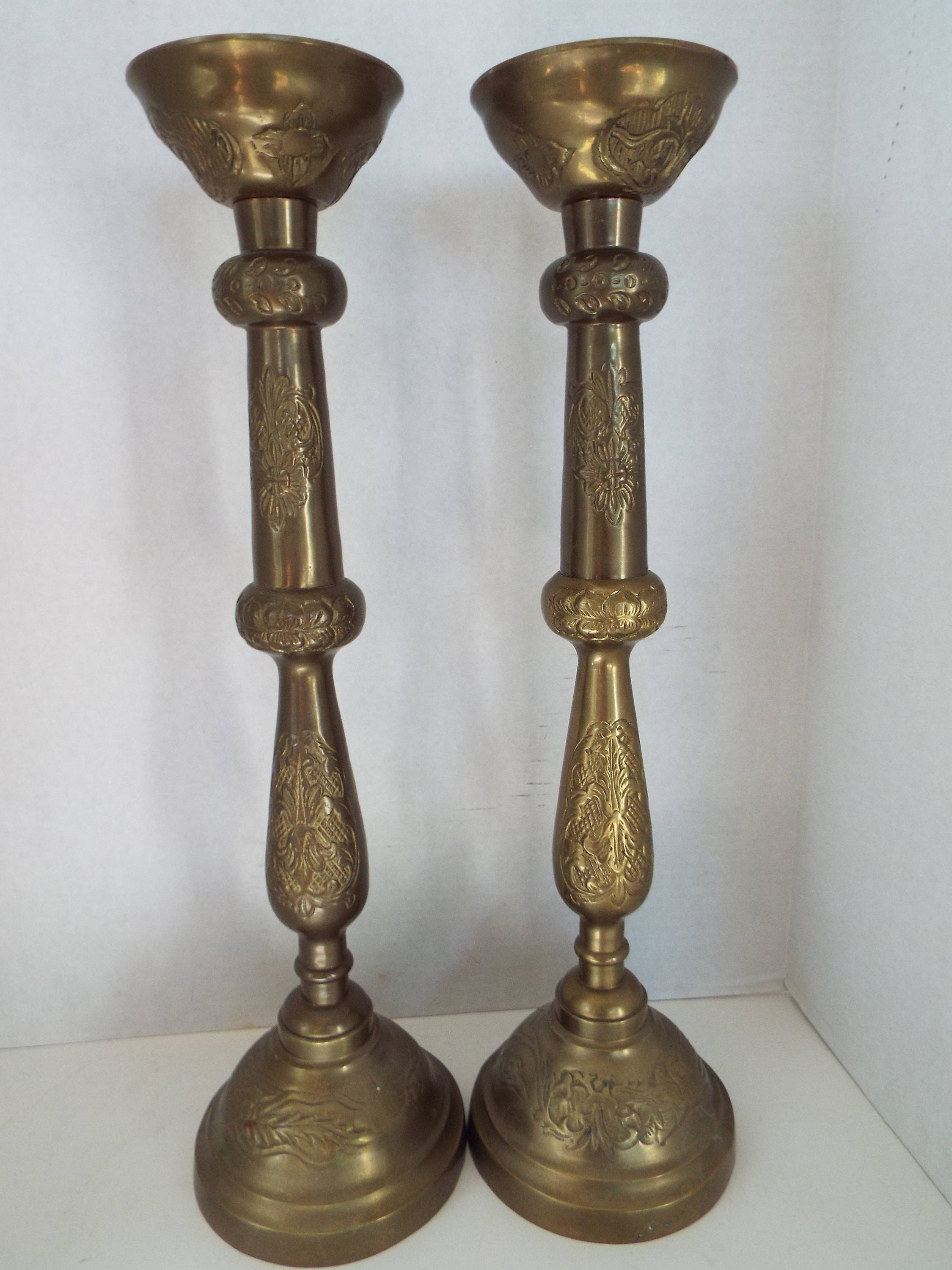Pair 18 Vintage Brass Church Alter Candlesticks Candle Etsy