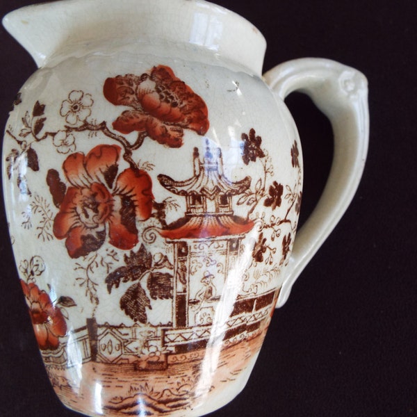 English Staffordshire Copeland Spode brown transferwear  aesthetic moverment Japonesque pitcher creamer pottery