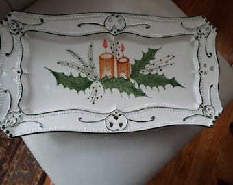 RCCL Portugal majolica  Christmas holiday serving hand painted holly candles platter  replacement