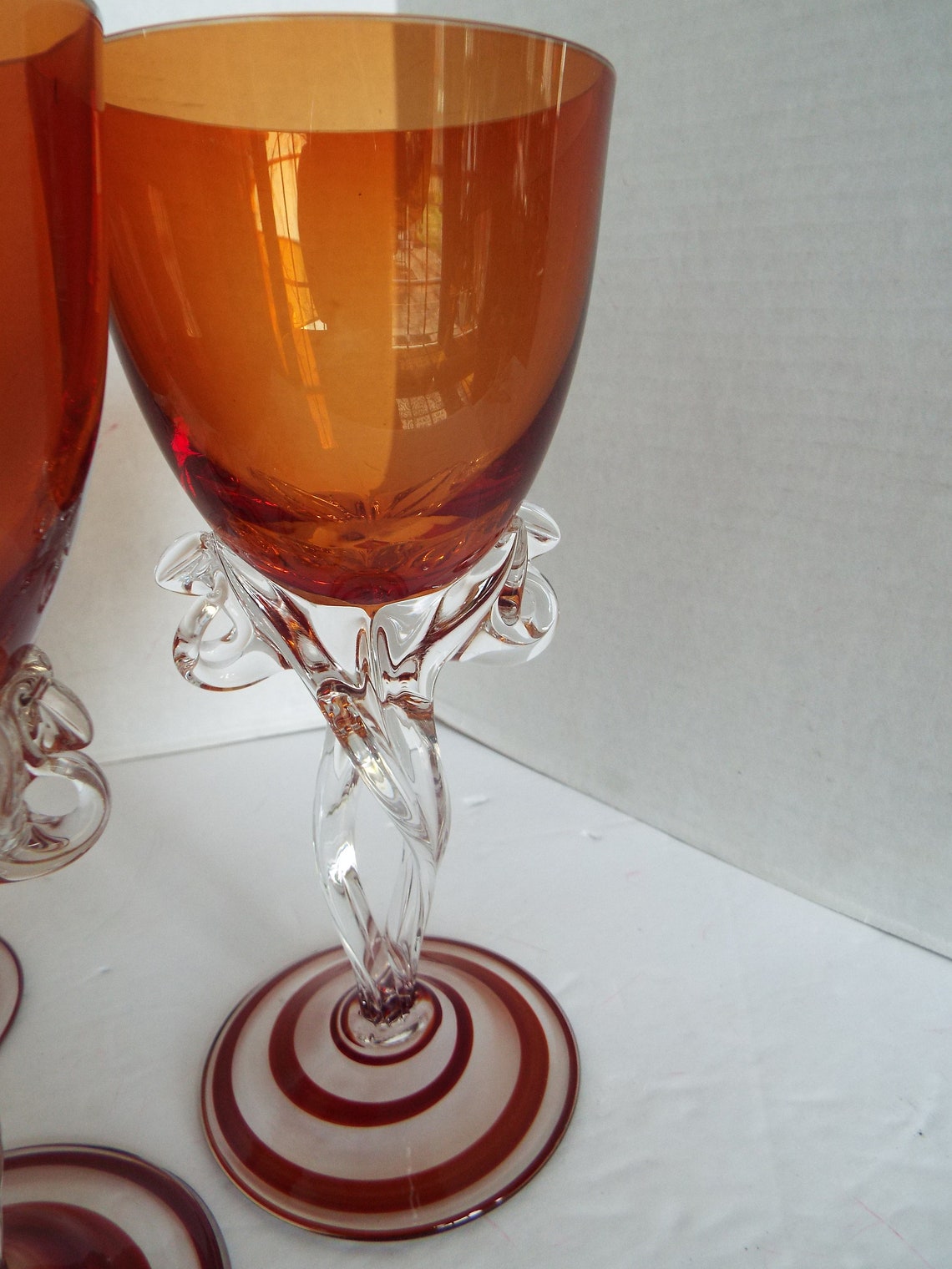 Set of 6 Jozefina Krosno Poland art glass stemmed wine glasses Etsy