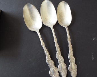 lot of 3  antique 1890s serving spoons 8 1/4"  Columbia by 1847 Rogers silver plate  flatware  silverware replacement sold as is