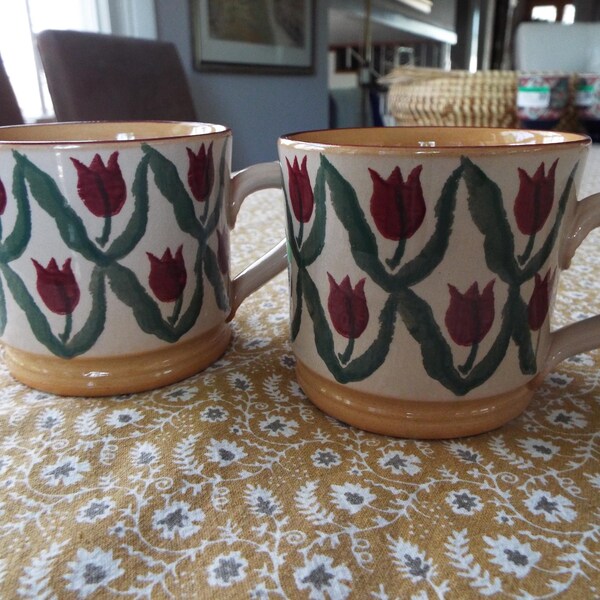 set of 2  Nicholas Mosse pottery signed mugs red tulip Ireland