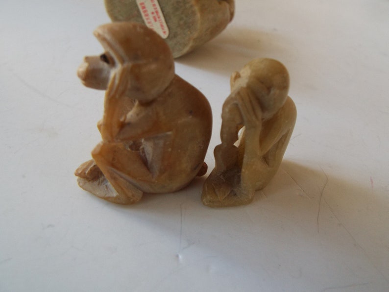 5 Chinese Carved Soapstone Monkeys at Play Sculpture Monkey Etsy