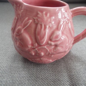 pink Majolica Bordallo Pinheiro Portugal pink creamer replacement Easter creamer rabbits image 1