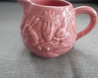 pink Majolica Bordallo Pinheiro Portugal pink creamer  replacement Easter creamer rabbits