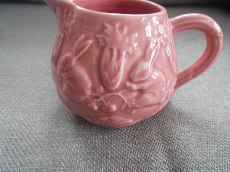 pink Majolica Bordallo Pinheiro Portugal pink creamer replacement Easter creamer rabbits image 1