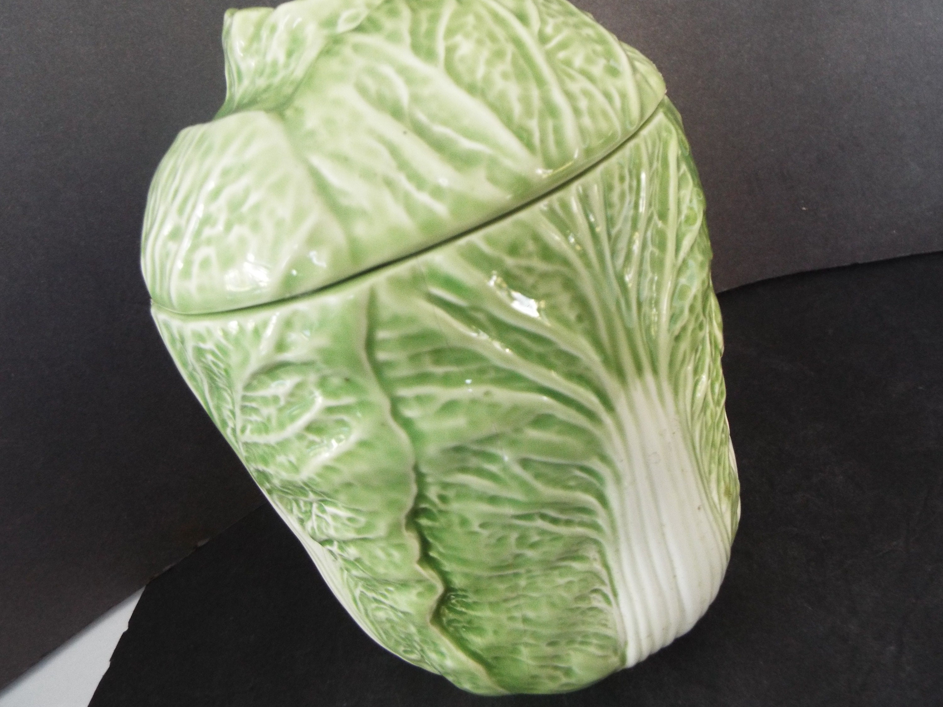 Vintage majolica green cabbage leaf canister jar H&HD Etsy