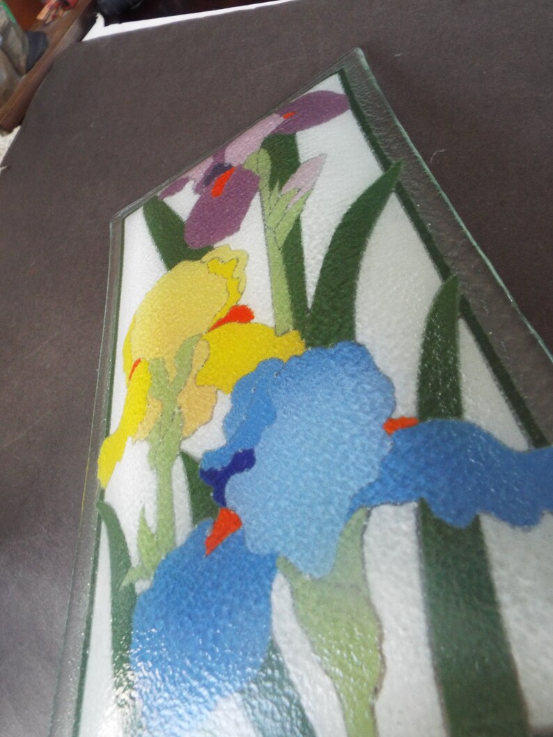 Large 13 Peggy Karr Fused Art Glass Iris Flowers Serving Etsy