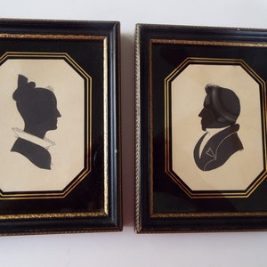 Pair antique Daniel Wesbster silhouette 19th century Amercian painted silhouettes signed HSP Daniel Webster relatives mini art