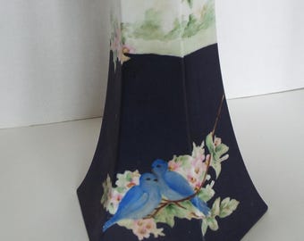 Art Nouveau Limoges Vase: Hand-Painted Blue Birds, WG&Co, 12" Tall
