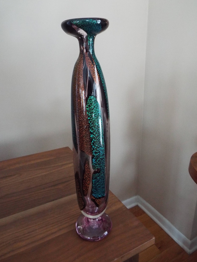 Michael Angelo Menconi Dichroic handblown art glass vase signed 15 tall signed