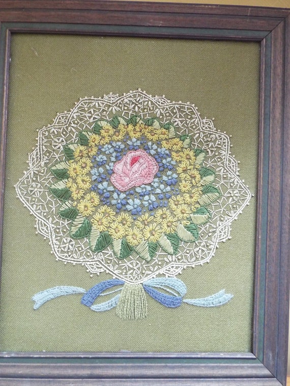 Victorian style embroidery crewel work floral bouquet Etsy