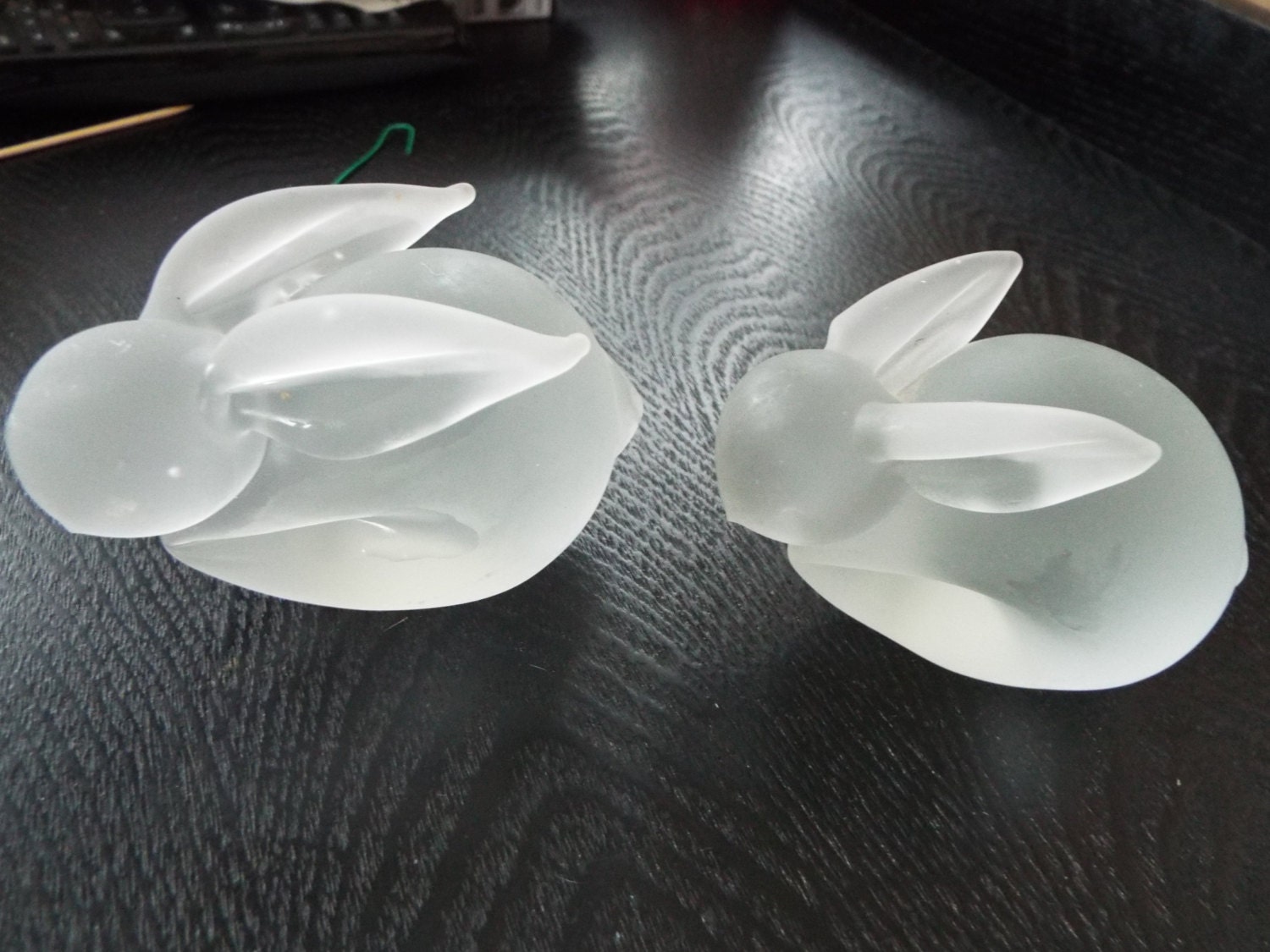 2 frosted glass bunny figurines rabbit paperweights Easter Etsy