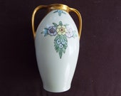 Art Deco RS German porcelain vase double gold handled bud vase Reinhold Schlegelmilch artist signed LR
