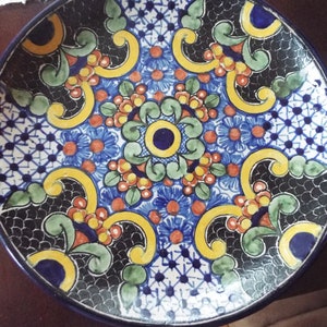 10&quot; Early Talavera wall plate platter  hand painted artist signed Ibarra  Mexican pottery southwestern decor tourist pottery