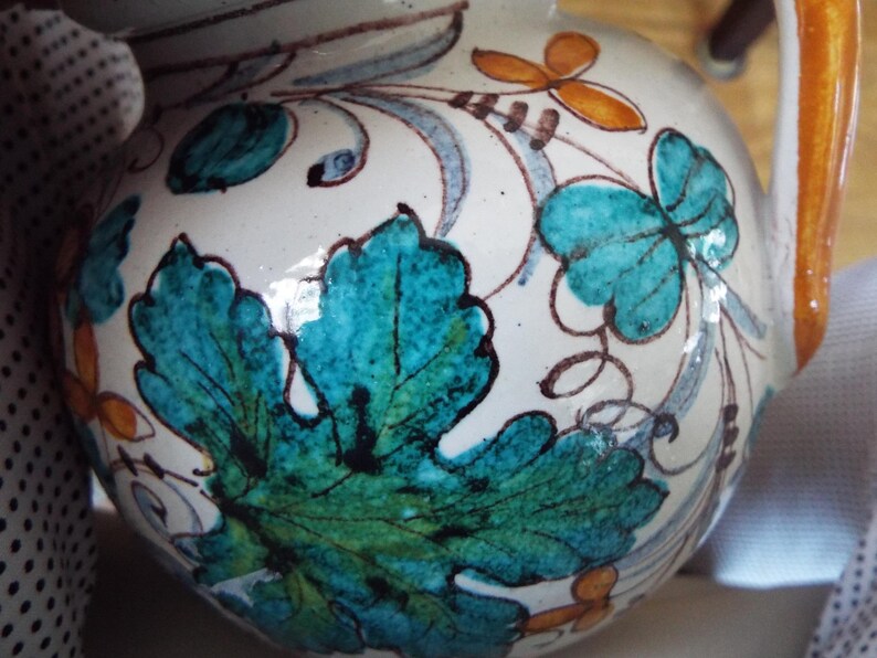 5.5" Italian majolica ornamental Apothecary jug pottery hand painted Italian ceramic pharmacy porcelain water jug pitcher image 3