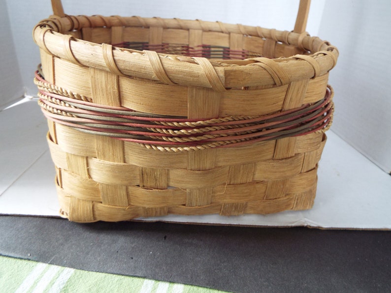Hand Woven Splint Oak Gathering Basket With Carved Handle Signed Market ...