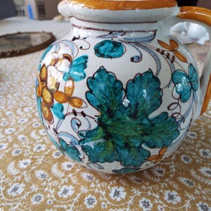 5.5" Italian majolica ornamental Apothecary jug pottery hand painted Italian ceramic pharmacy porcelain water jug pitcher image 2