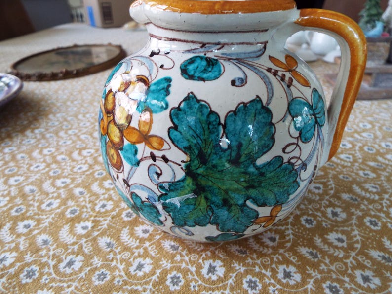 5.5" Italian majolica ornamental Apothecary jug pottery hand painted Italian ceramic pharmacy porcelain water jug pitcher image 2