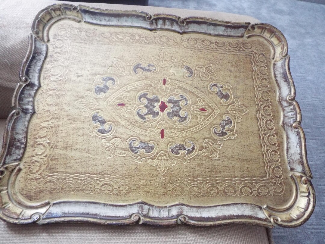 Large 16 Rectangular Italian Florentine Light Blue Gold Tray Tole Trays ...