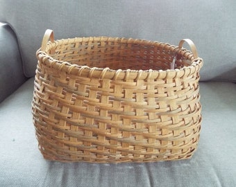 LARGE 15" hand woven ash splint oak harvest basket hand woven gathering rustic basket apple basket 15x9x10