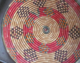 African seagrass figural woven coil  basket 17&quot; African Hausa African folk art basket wall table top