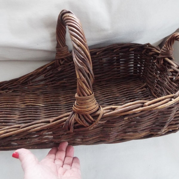primitive French wicker  twig flower gatherering market basket