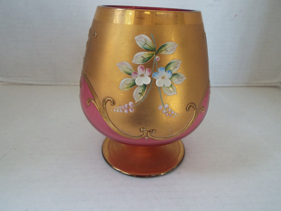 Large Moser Czech Bohemian Glass Brandy Snifter 24K Gold Overlay