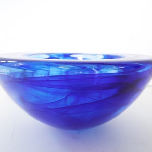 7&quot; Kosta Boda blue swirl glass Atoll bowl Anna Ehrner signed 3.5&quot; x 7&quot; blue art glass  FREE SHIPPING